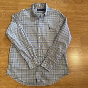 Ralph Lauren Shirt Men's Large Blue/Yellow Plaid Long Sleeve Button Down Cotton